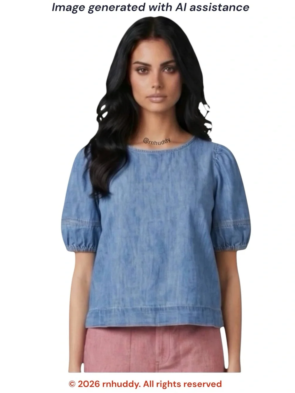 Loft L cotton puff sleeve chambray top